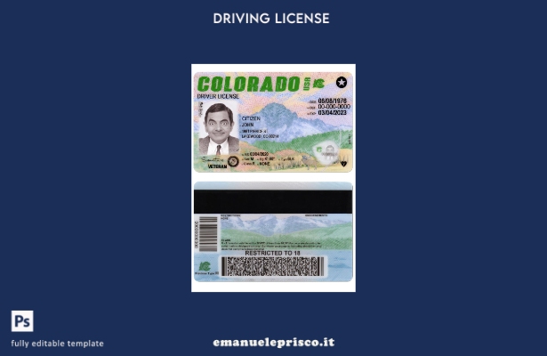 verified style modello presente patente di guida USA Colorado stile verificato template